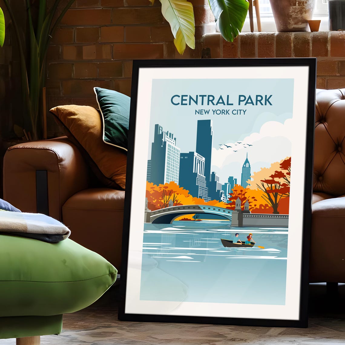 Central Park New York City Autumn Bow Bridge Rowboat Skyline Poster - Image 6