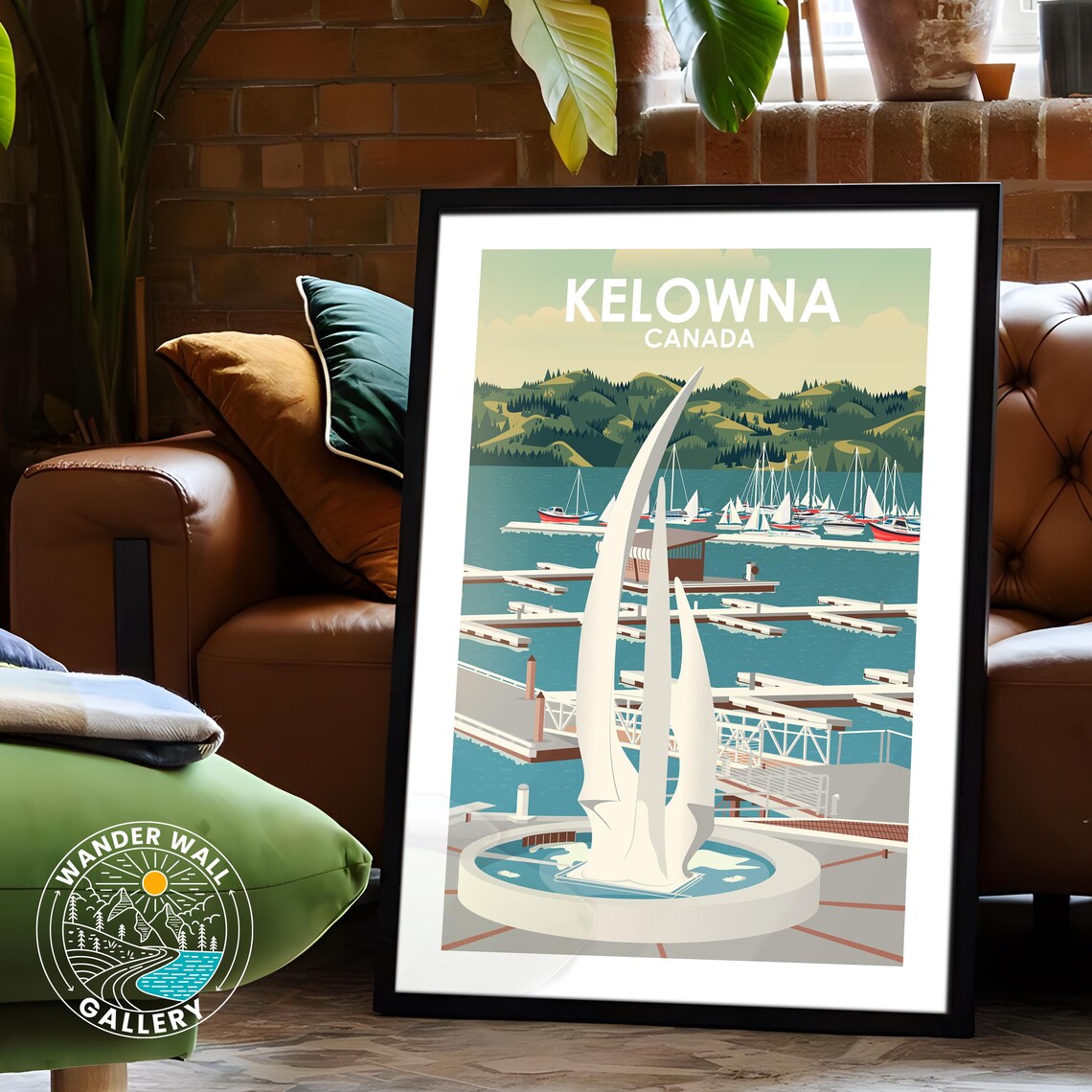 Kelowna Canada Marina with Sail Sculpture Vintage Travel Poster - Image 6