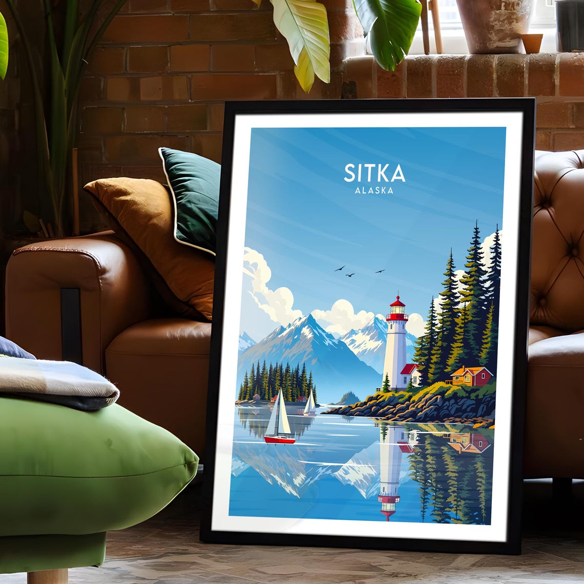Sitka Alaska Lighthouse Sailboat Harbor Mountain Reflection Poster - Image 6