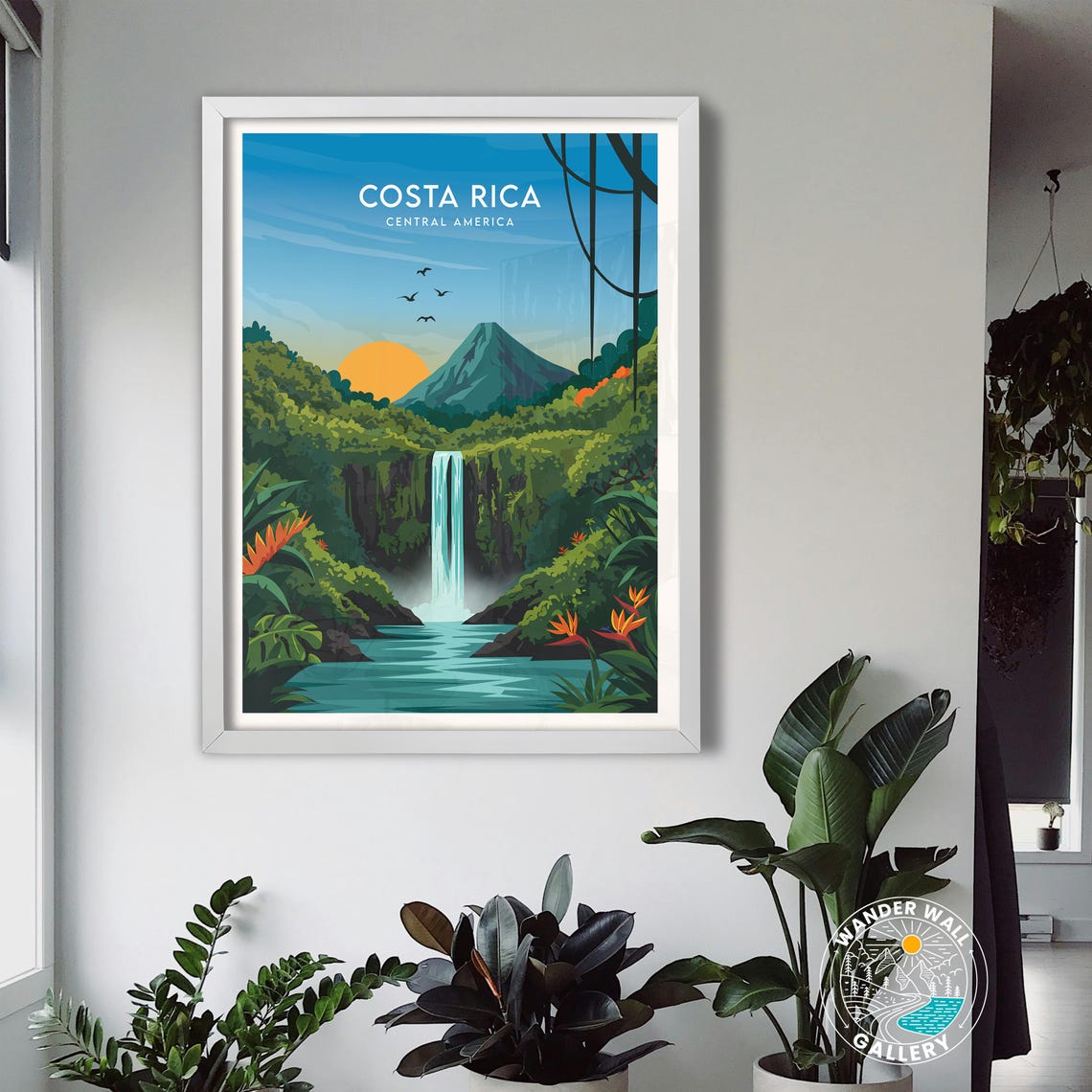 Costa Rica Travel Poster Tropical Waterfall Volcano Print Landscape Wall Art Personalized Home Decor Gift - Image 3