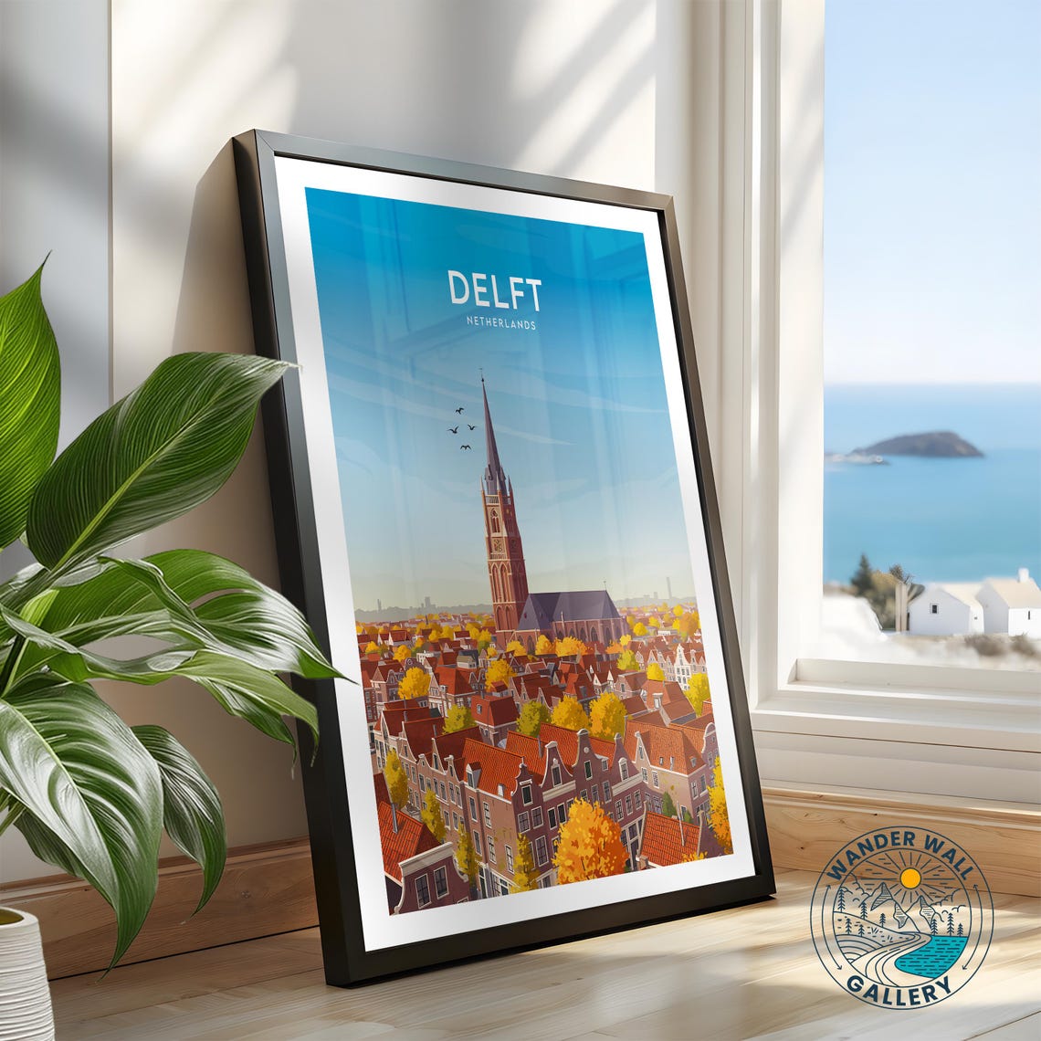 Delft Netherlands Nieuwe Kerk Old Town Autumn Rooftops Poster - Image 2
