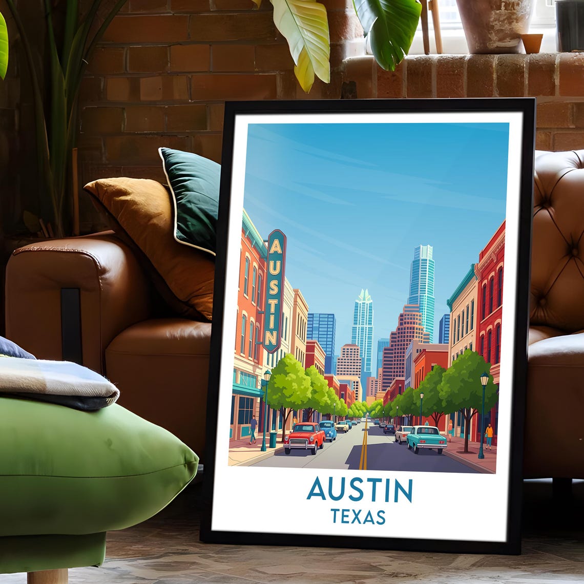 Austin Texas Congress Avenue Classic Vintage Cars Skyline Poster - Image 6