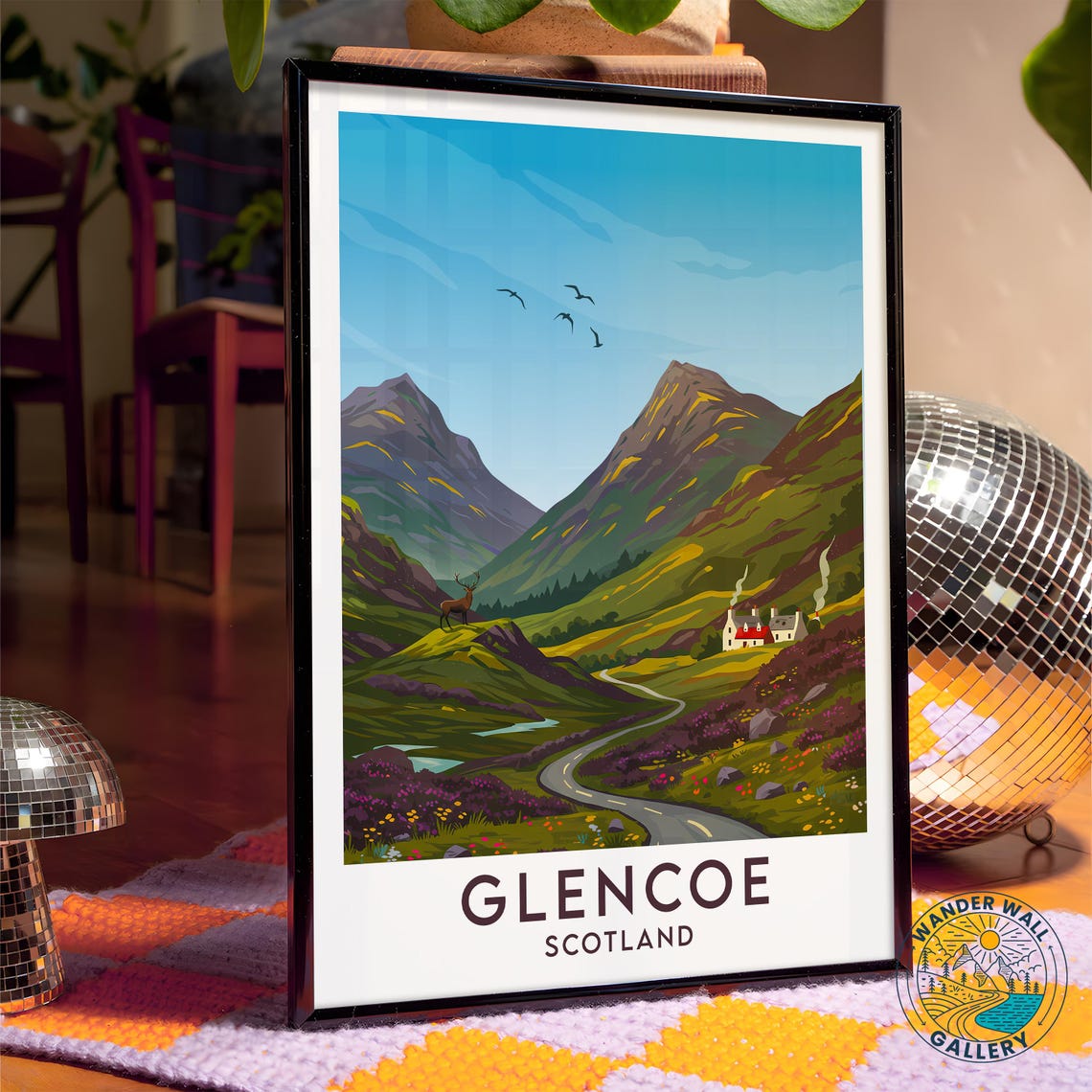 Glencoe Scotland Valley Road Stag Deer Highland Cottage Art Poster - Image 4