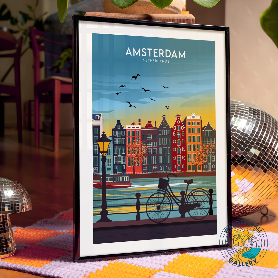 Amsterdam Netherlands Canal Houses Bicycle Sunset Cityscape Poster - Image 4