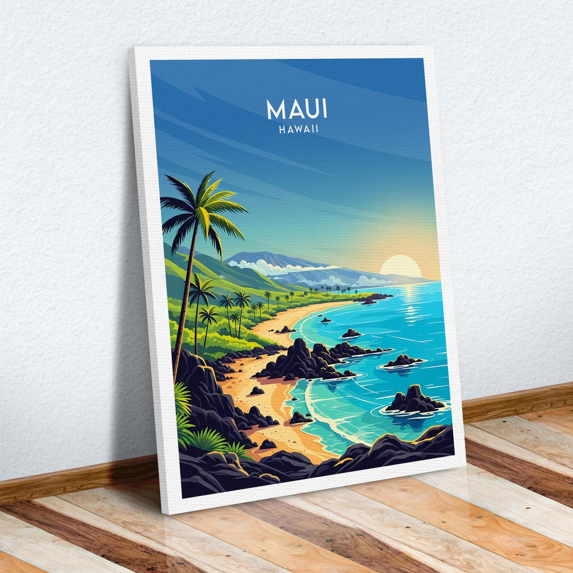 Maui Hawaii Tropical Beach Sunset Palm Trees Lava Rock Shore Poster - Image 6