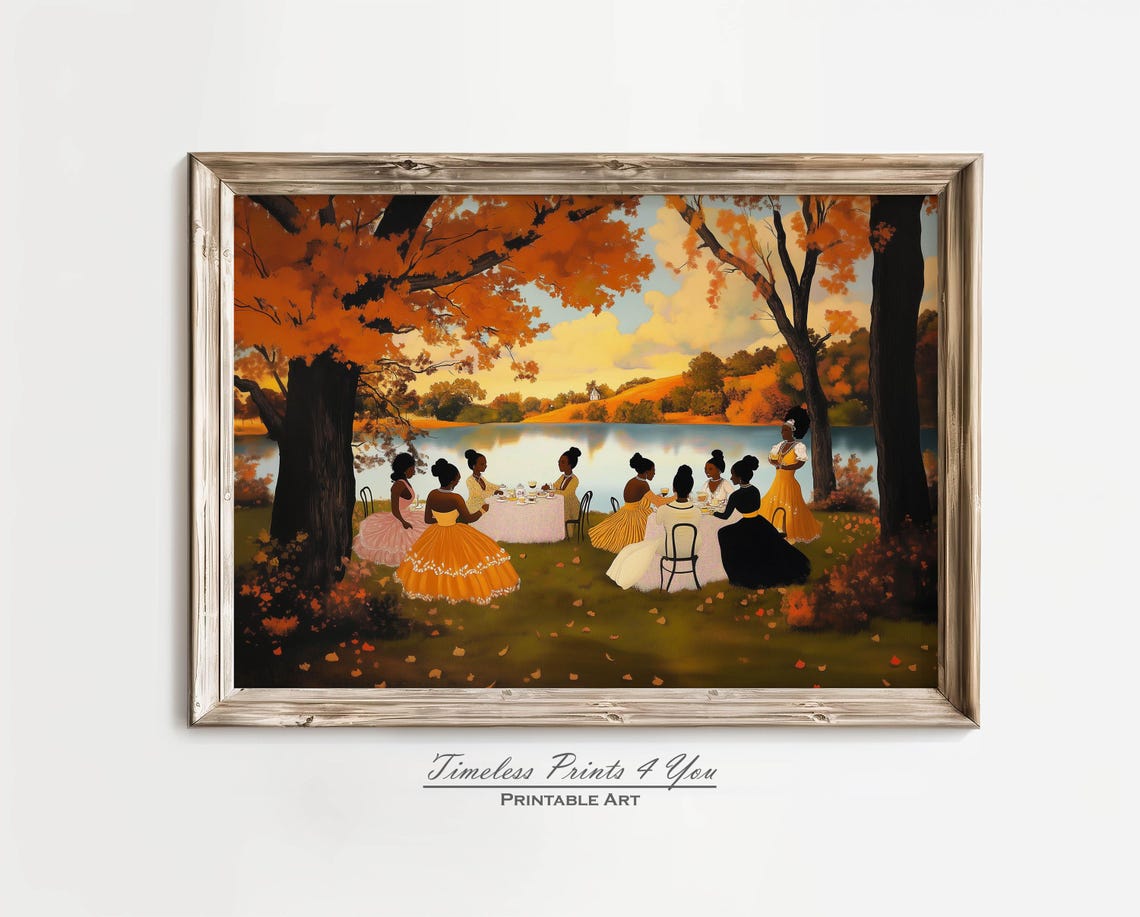Juneteenth Autumn Lakeside Picnic Black Heritage Artwork Poster