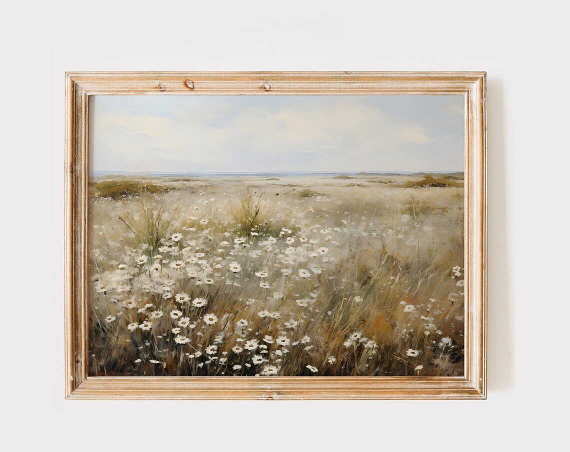 Neutral Tone Wildflower Meadow Daisies Gallery Wall Decor Print