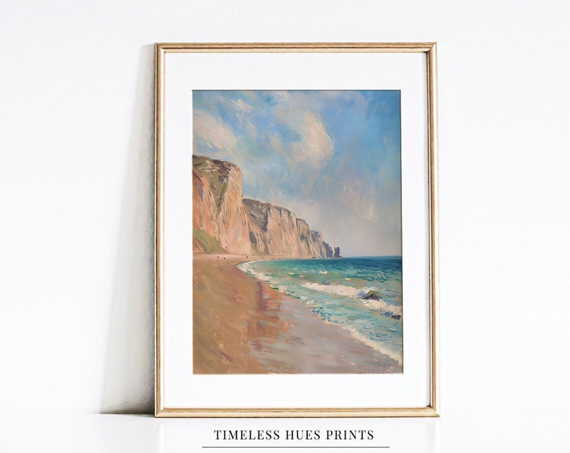 Normandy Beach Vintage Ocean Landscape Art Print
