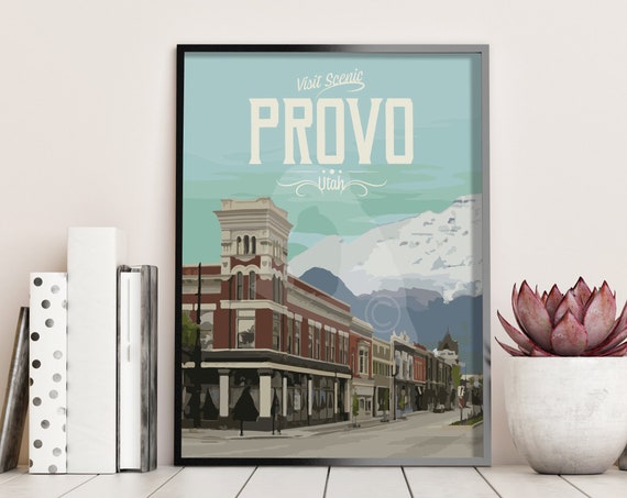 Provo Utah Vintage Travel Poster, Downtown Art Print