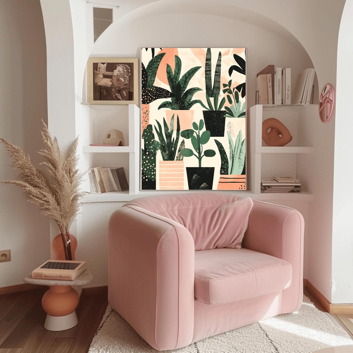 Boho Potted Snake Plants Illustration Emerald Houseplant Art Poster - Image 3