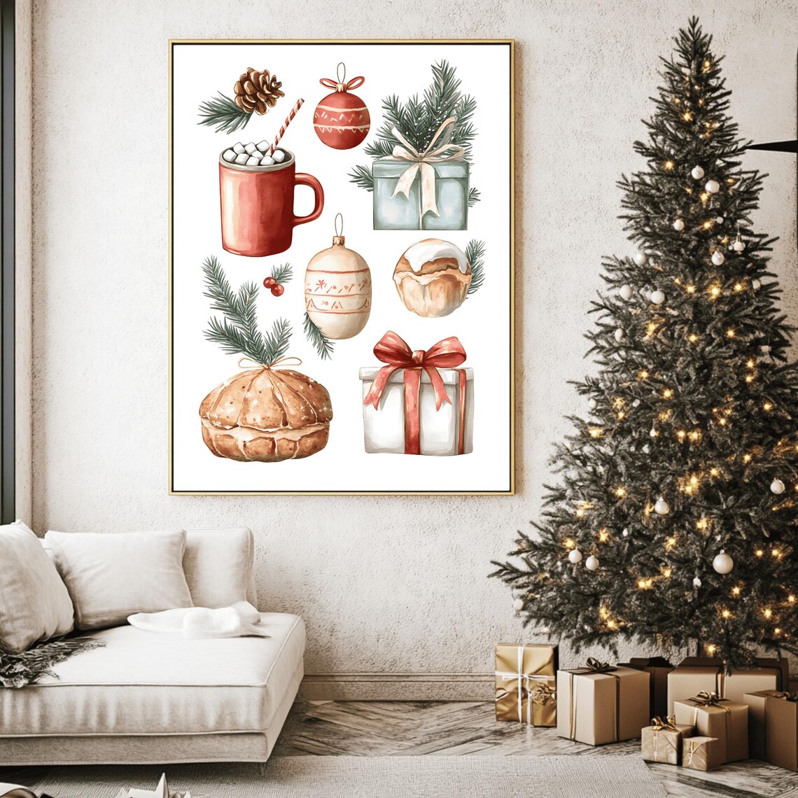 Watercolor Christmas Icons Cozy Cocoa Mug Gifts Ornaments Poster - Image 2