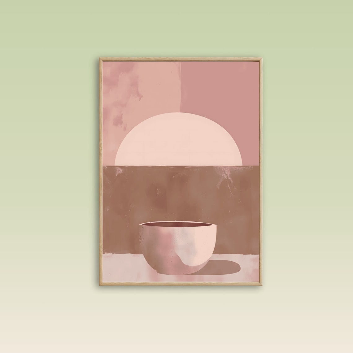 Minimalist Ceramic Bowl Under Rising Sun Abstract Mauve Wall Art - Image 3