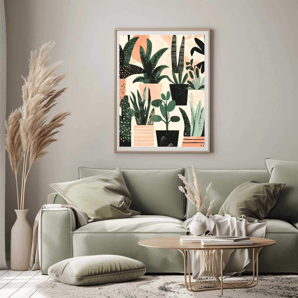 Boho Potted Snake Plants Illustration Emerald Houseplant Art Poster - Image 2