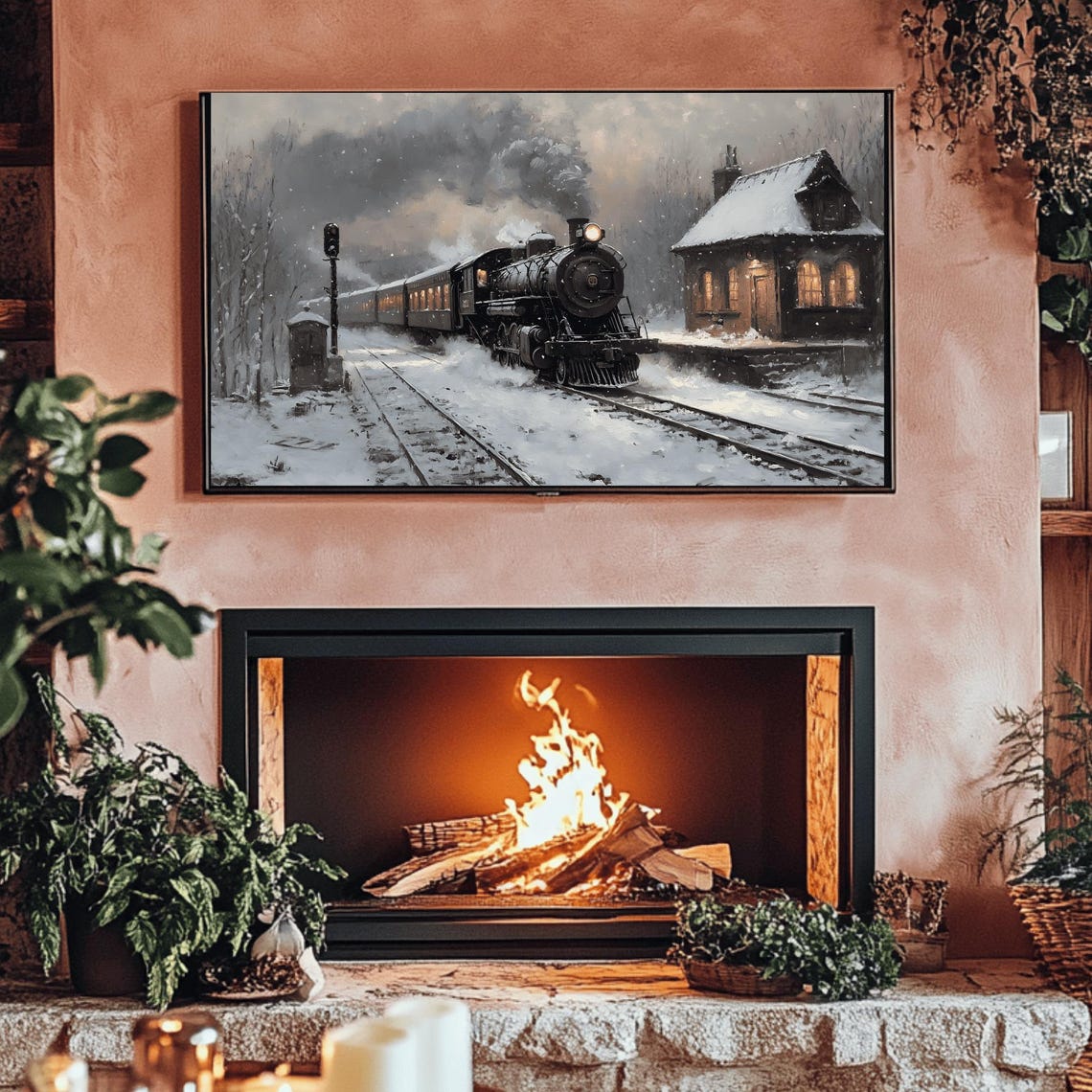 Vintage Steam Train Passing A Snowy Platform Scene Winter Poster - Image 3