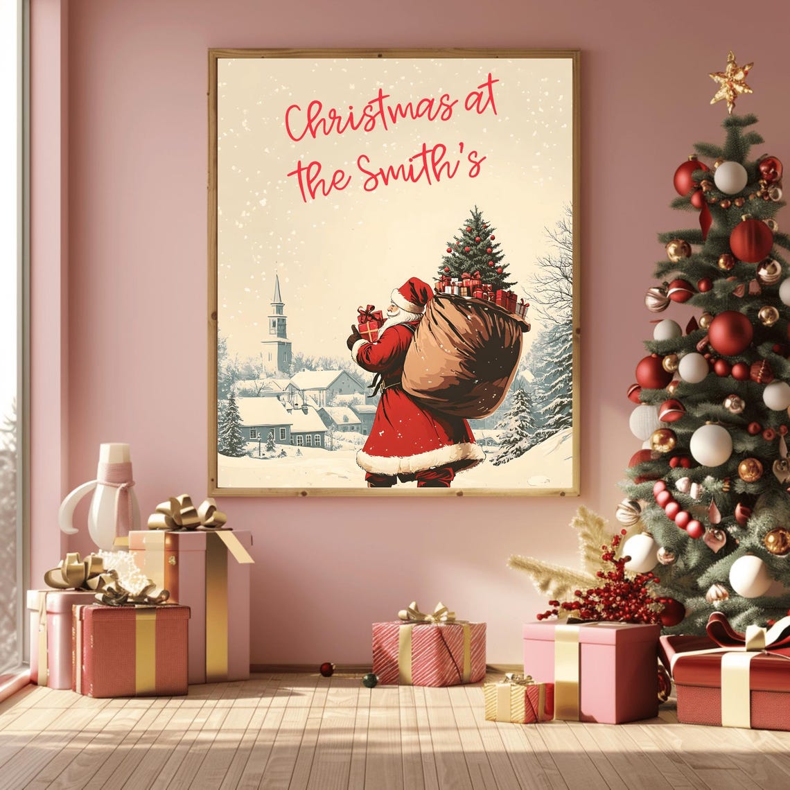 Christmas at the Smith's Vintage Santa Claus Toy Sack Town Poster - Image 3