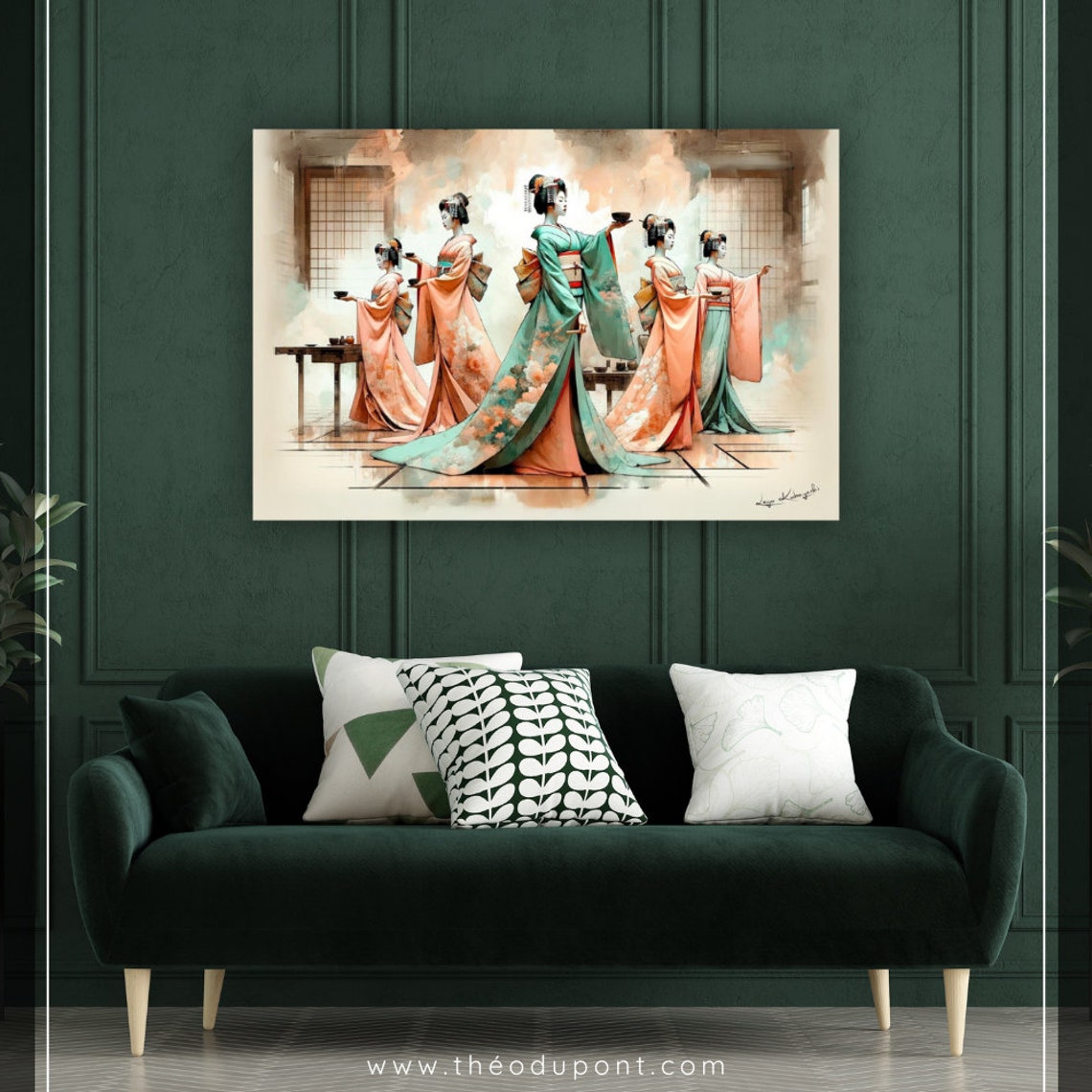 Japanese Geisha Tea Ceremony Five Dancers Tea House Serene Art Poster - Image 2