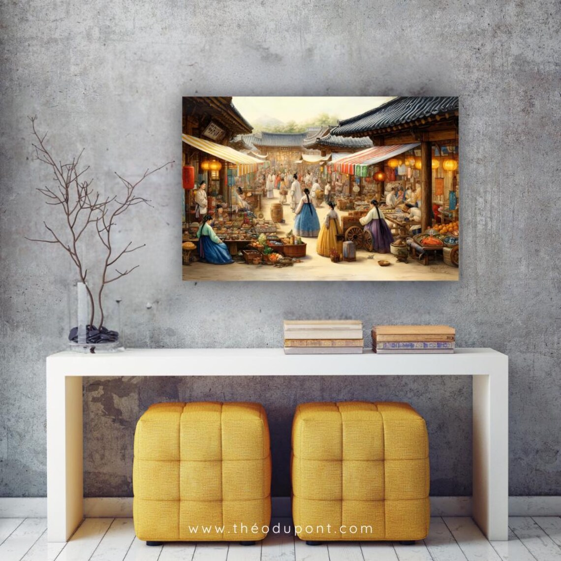 Ink Wash Korean Painting, Joseon Market Art Print - Image 2