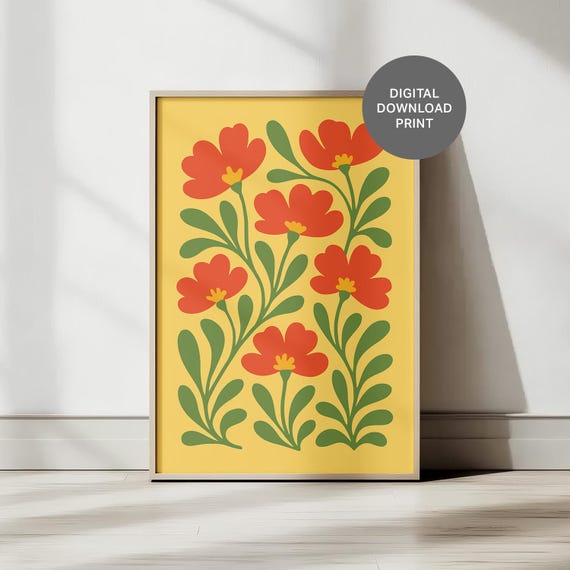 Colorful Floral Wall Art Modern Girly Flower Poster