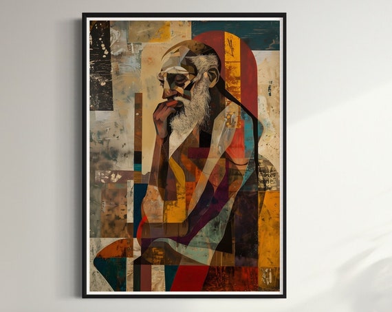 Ancient Greece Inspired Art Print Greek Artwork Abstract Modern Athens Wall Painting Shape Geometric Design Side Profile Portrait Painting