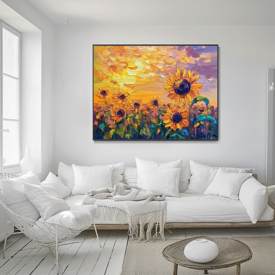 Vibrant Sunflower Garden Oil Painting, Floral Abstract - Image 2