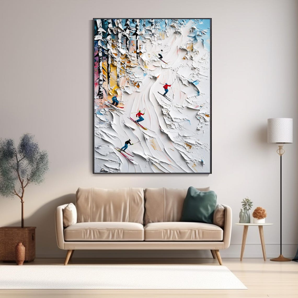 Skiers Racing Down Snowy Mountain Slope 3D Textured Sport Art Poster - Image 4