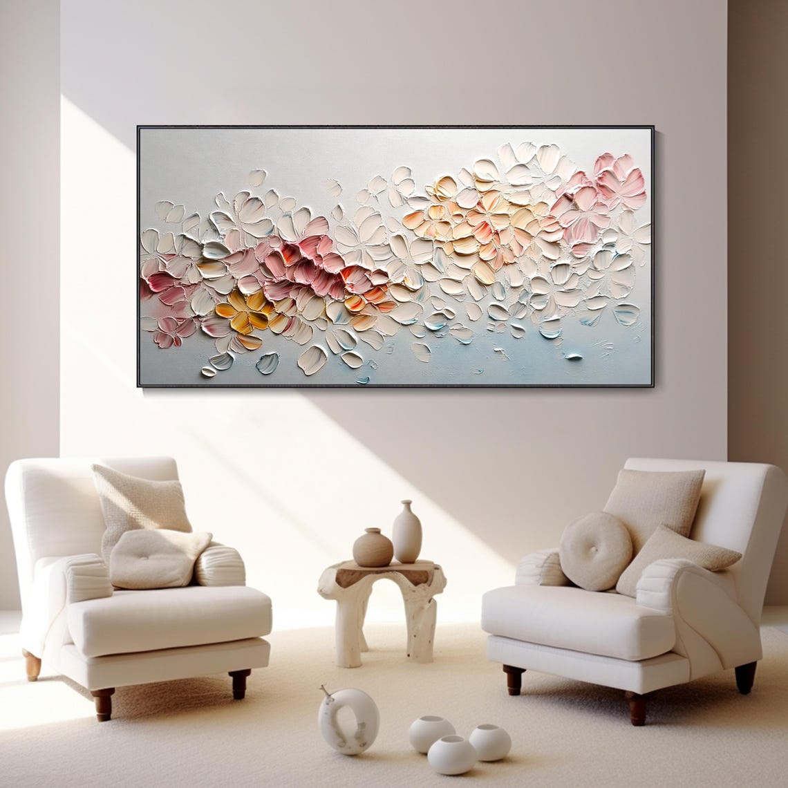 Pastel Floral Abstract Pink Peach Petals Plaster Painting Poster - Image 2