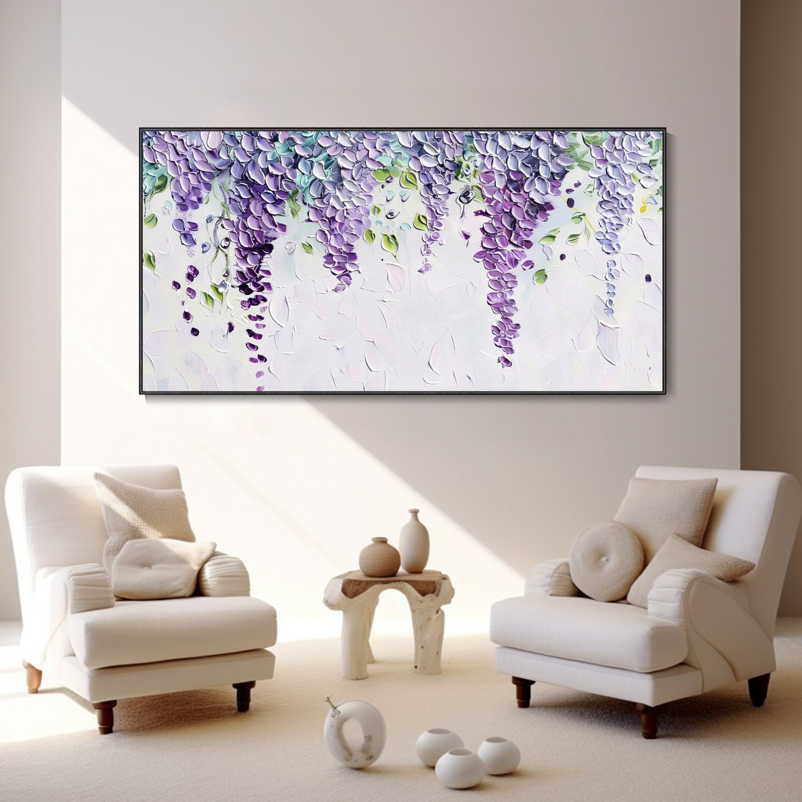 Hanging Purple Wisteria Blossom Cascade Floral Impasto Poster - Image 3