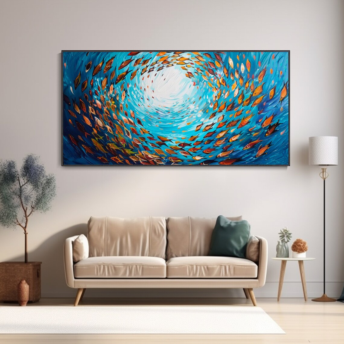 Colorful Fish Blue Ocean Oil Art, Koi Wall Print - Image 3