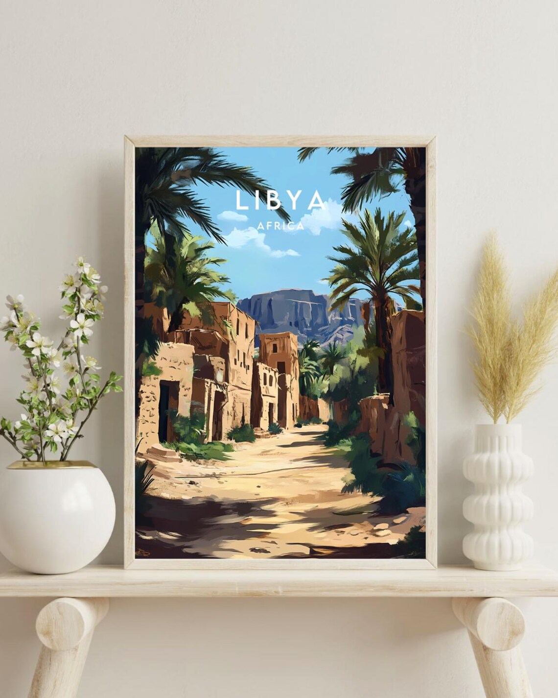 Libya Africa Old Medina Street Palms Mountain View Travel Poster - Image 4