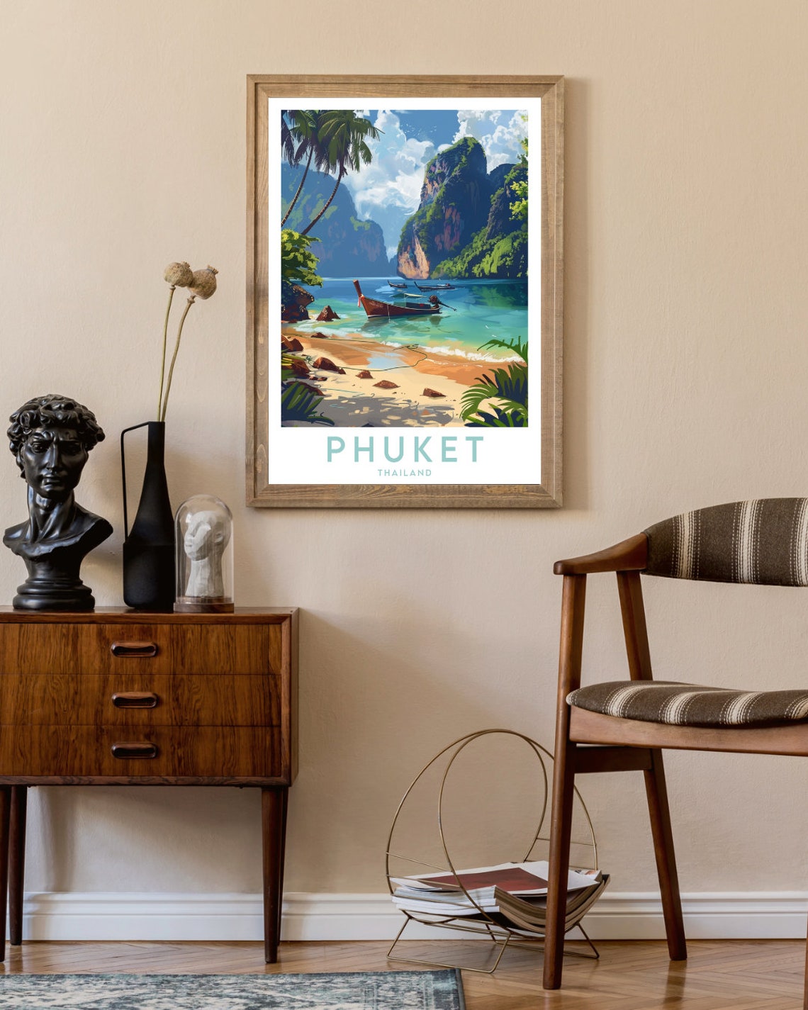 Phuket Thailand Longtail Boat Limestone Cliffs Beach Travel Poster - Image 2