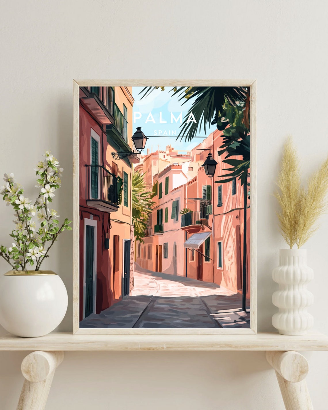 Palma Spain Sunlit Old Town Street Vintage Travel Illustration Poster - Image 4