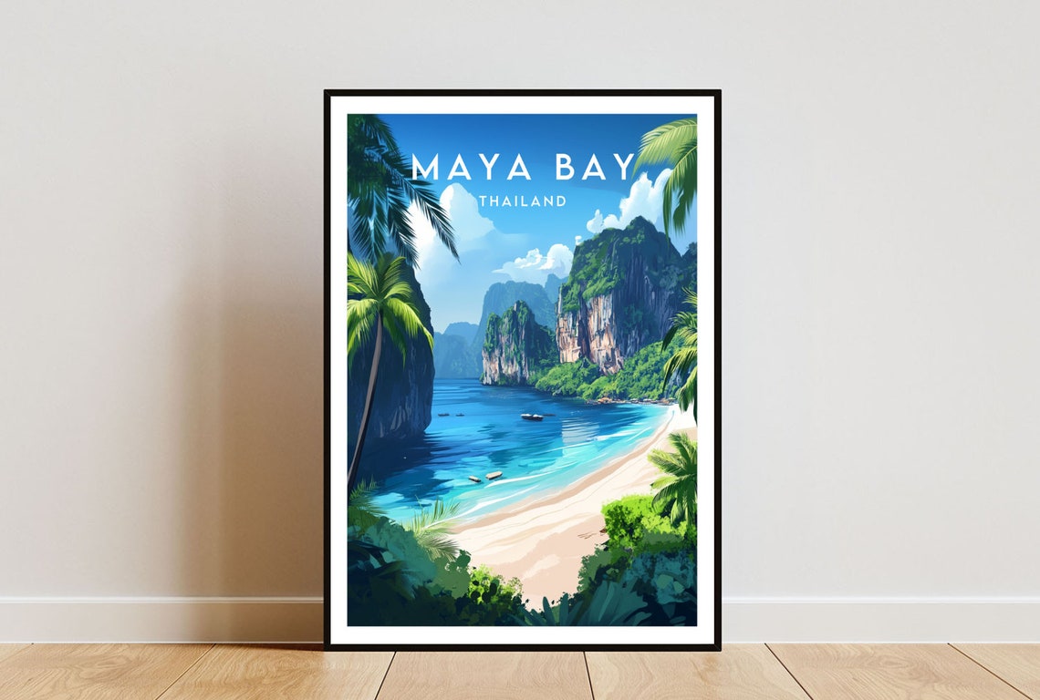 Maya Bay Thailand Emerald Lagoon Karst Cliffs Tropical Poster