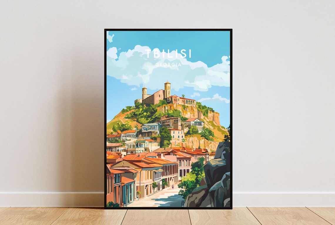 Tbilisi Georgia Hilltop Church Old Town Vintage Travel Poster