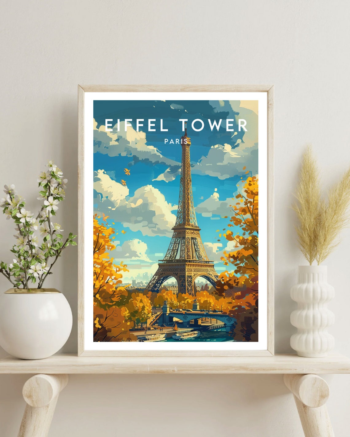 Eiffel Tower Paris Autumn Golden Leaves Seine View Travel Poster - Image 4