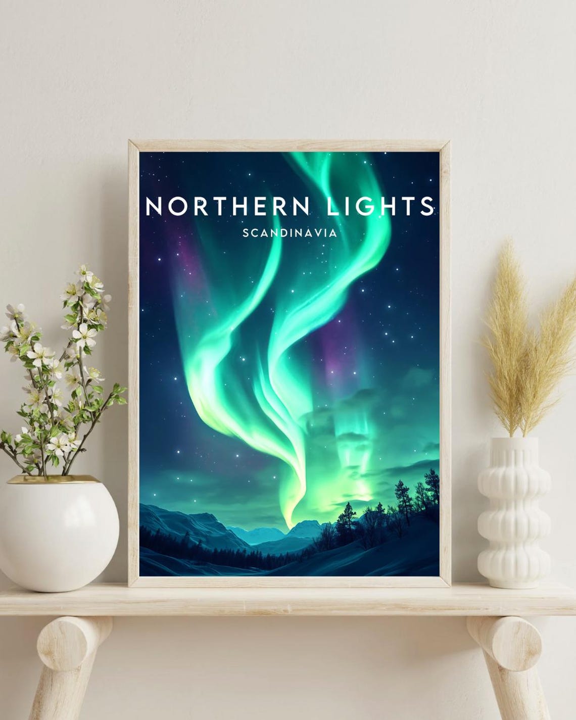 Northern Lights Scandinavia Starry Aurora Night Sky Travel Poster - Image 4