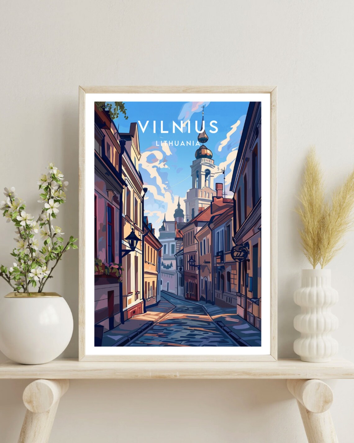 Vilnius Lithuania Old Town Street Bell Tower Cityscape Poster - Image 4