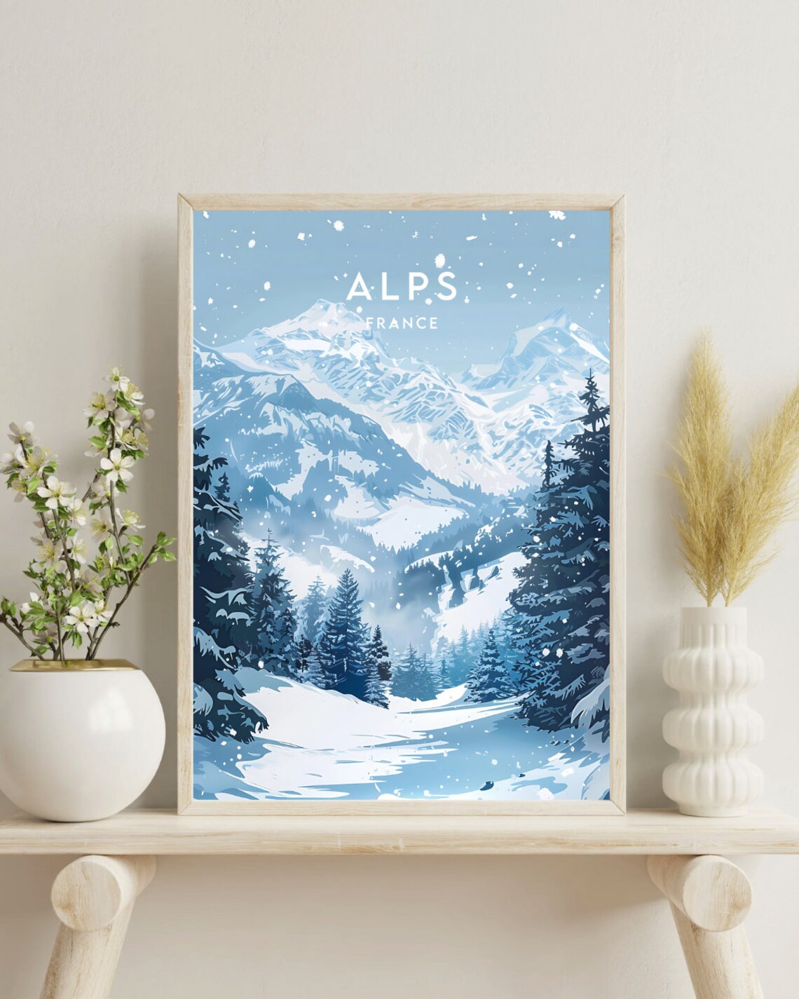 Alps France Snowy Mountain Peaks Pines Winter Scene Travel Poster - Image 4
