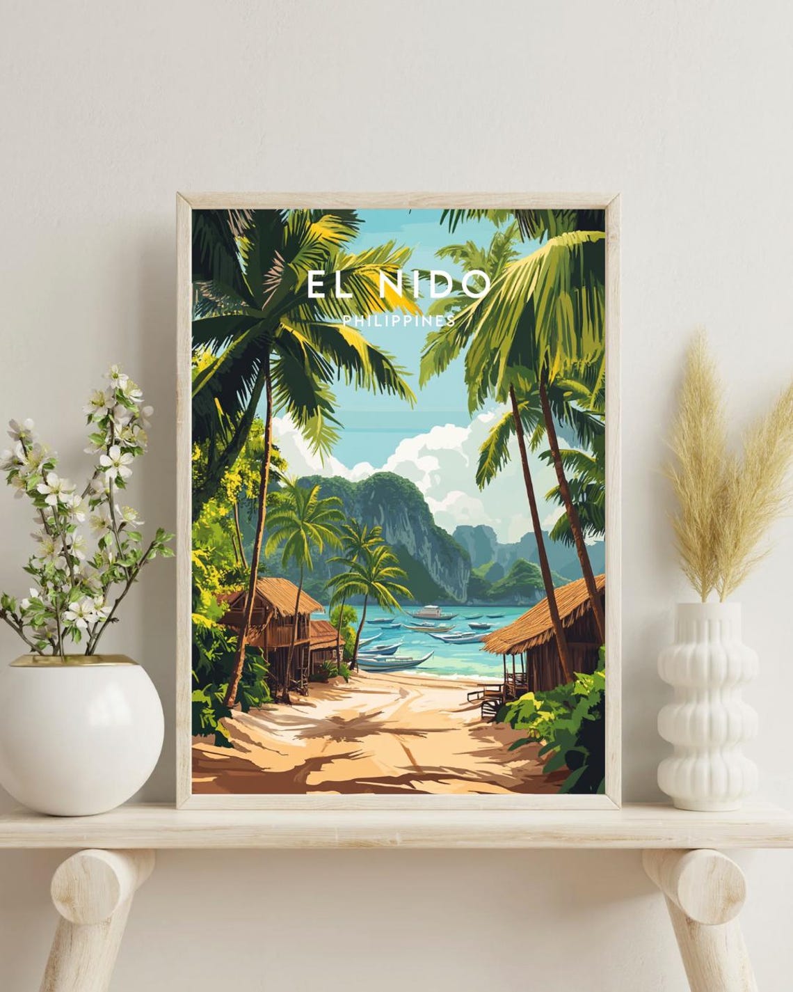 El Nido Philippines Tropical Beach Palms Cliffs Travel Poster - Image 4