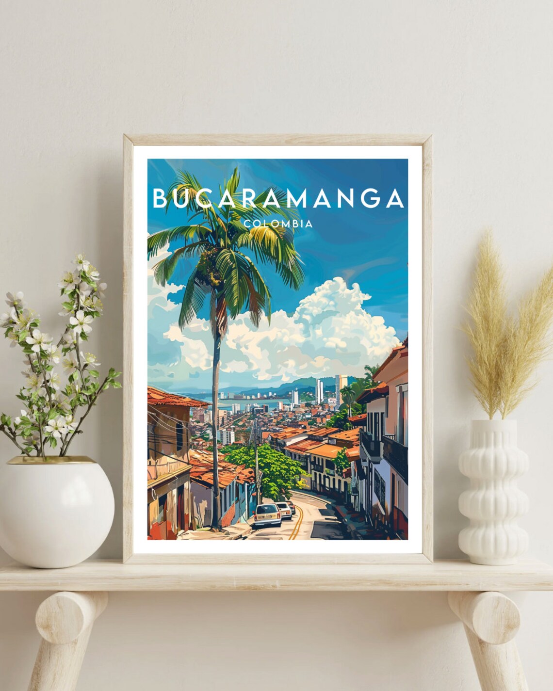 Bucaramanga Colombia Hillside Street Palm Tree Vintage Travel Poster - Image 4