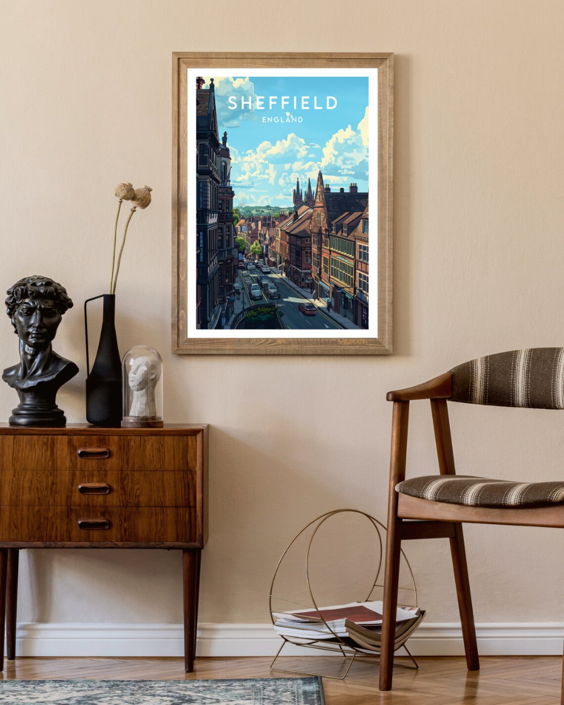Sheffield England Historic City Street Scene Church Spires Poster - Image 2