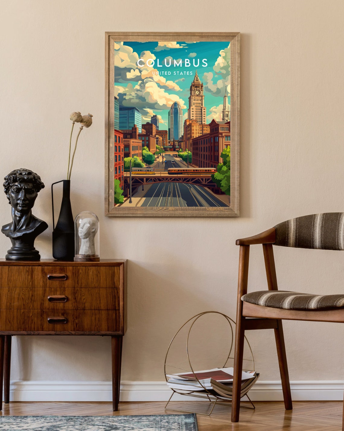 Columbus Ohio Downtown Clock Tower Elevated Railway Travel Poster - Image 2
