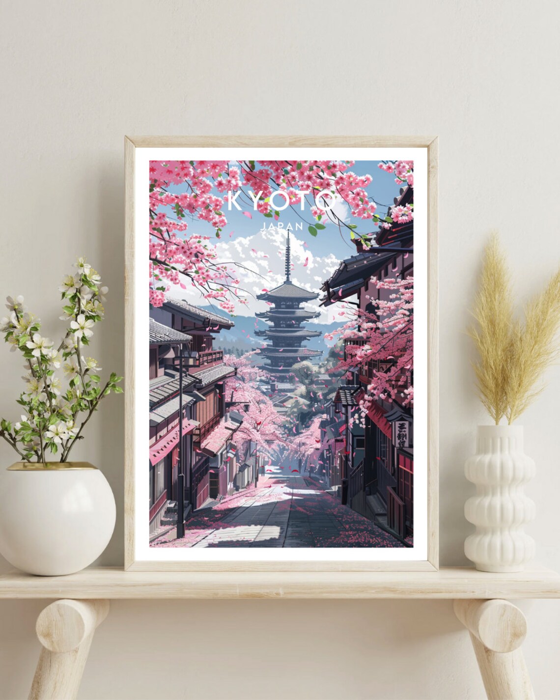 Kyoto Travel Poster, Japan Temple and Blossom Trees - Image 4