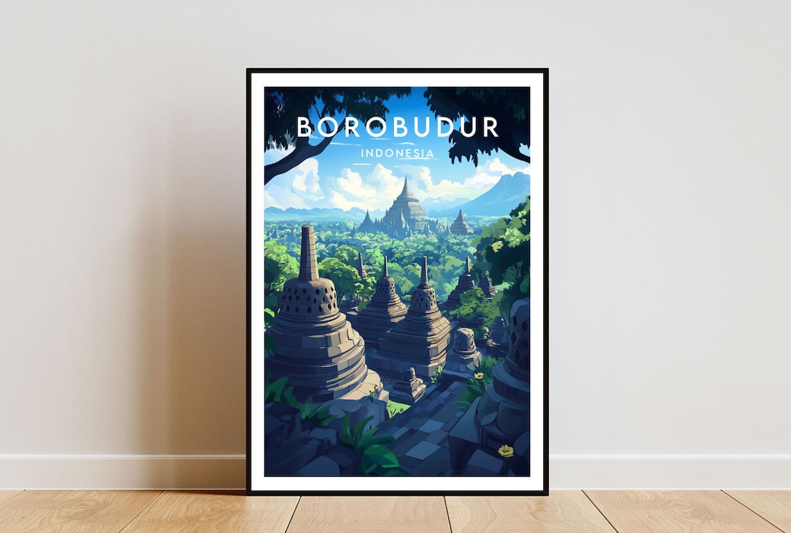 Borobudur Travel Poster, Indonesia Temple View