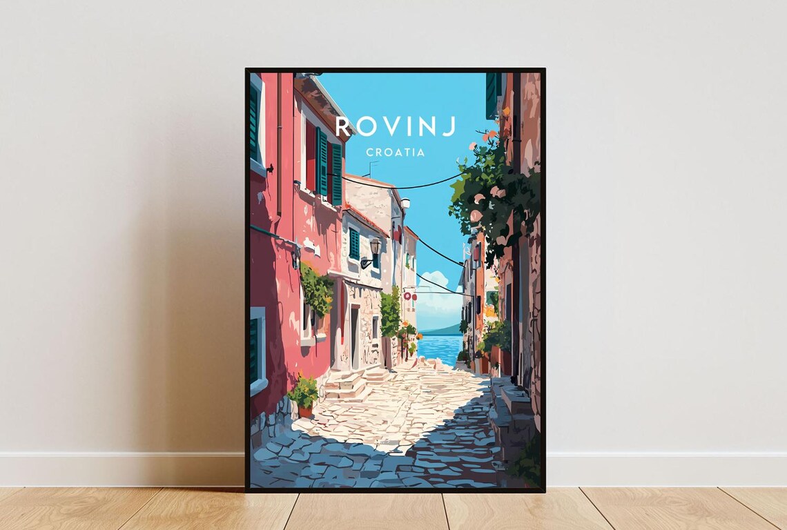 Rovinj Croatia Old Town Cobblestone Street Coast Travel Poster