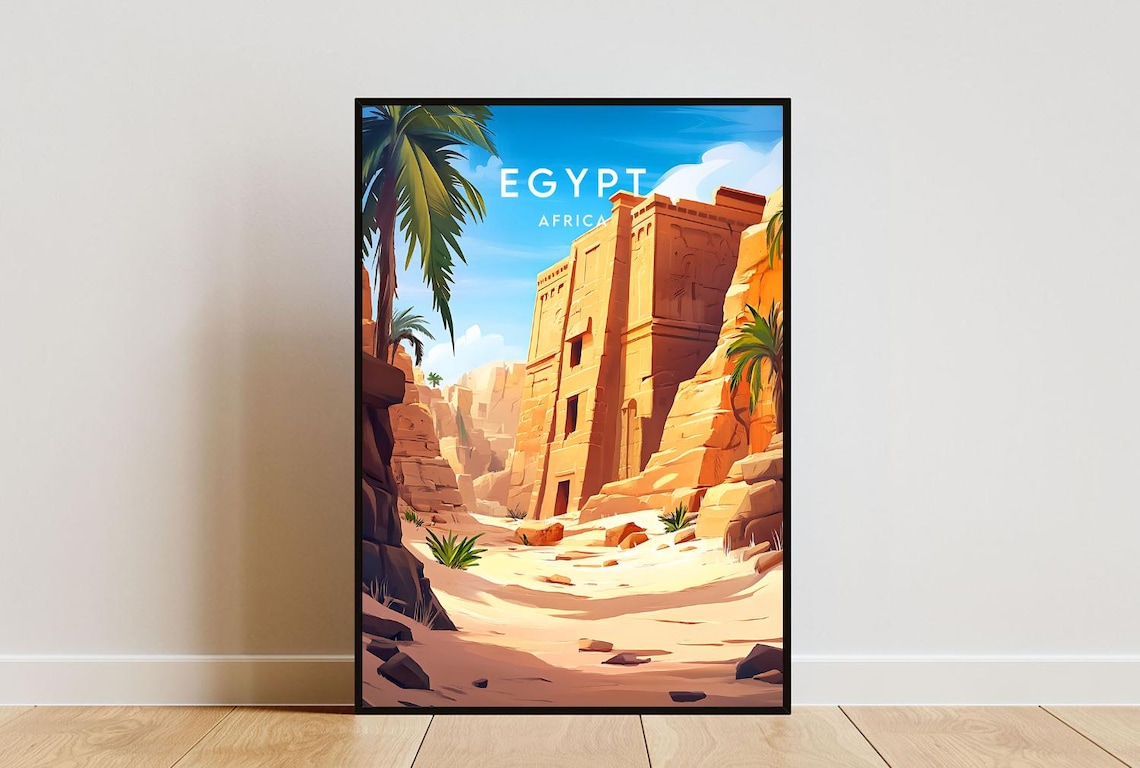 Egypt Africa Ancient Stone Temple Ruins Desert Canyon Travel Poster