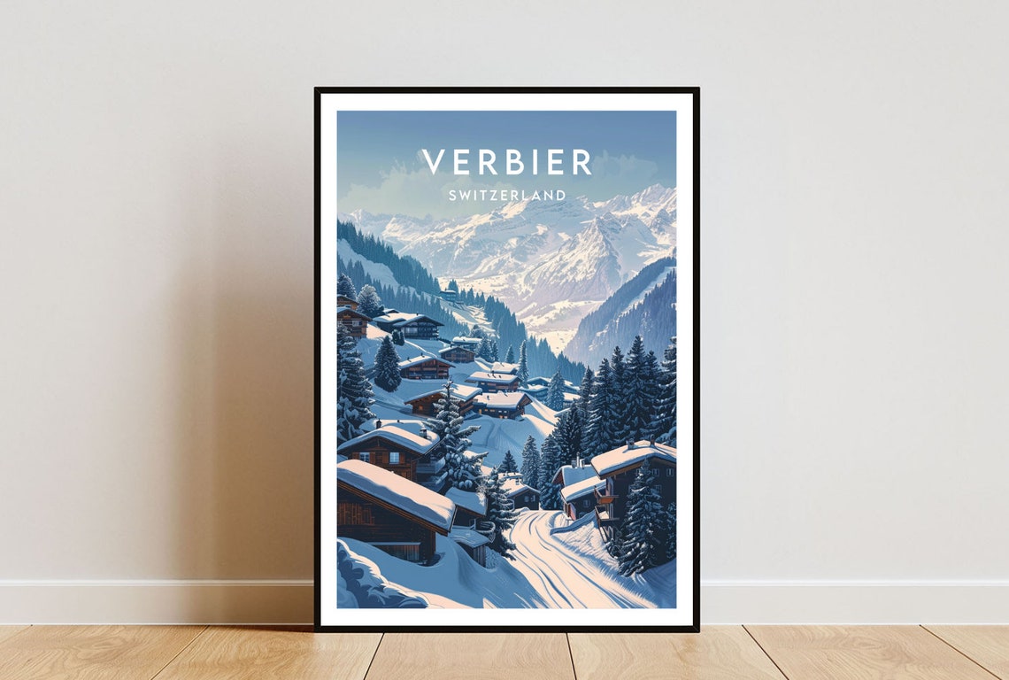 Verbier Travel Print Switzerland Verbier Poster Switzerland Poster Travel Wall Art Switzerland Print Switzerland Europe Verbier Art