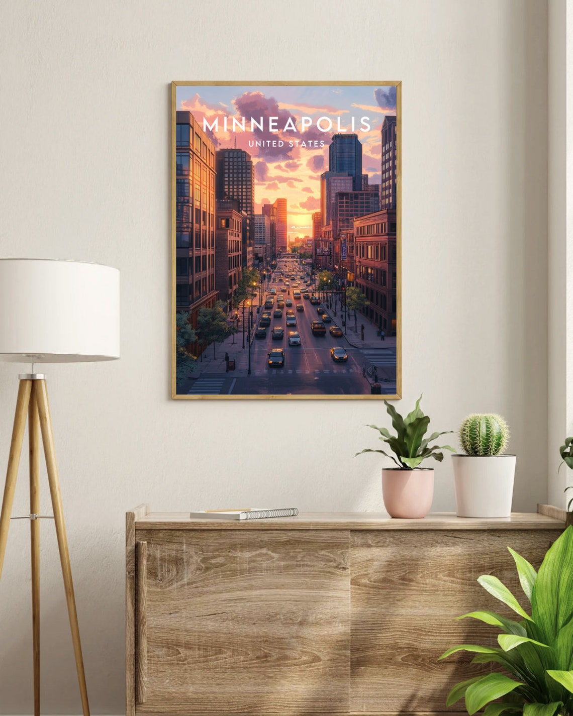 Minneapolis United States Sunset Downtown Street Sky Art Poster - Image 3