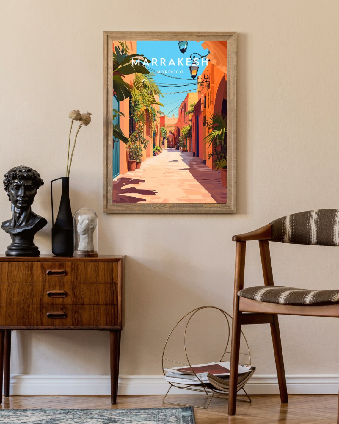 Marrakesh Morocco Medina Alley Orange Walls Lanterns Sunlit Poster - Image 2