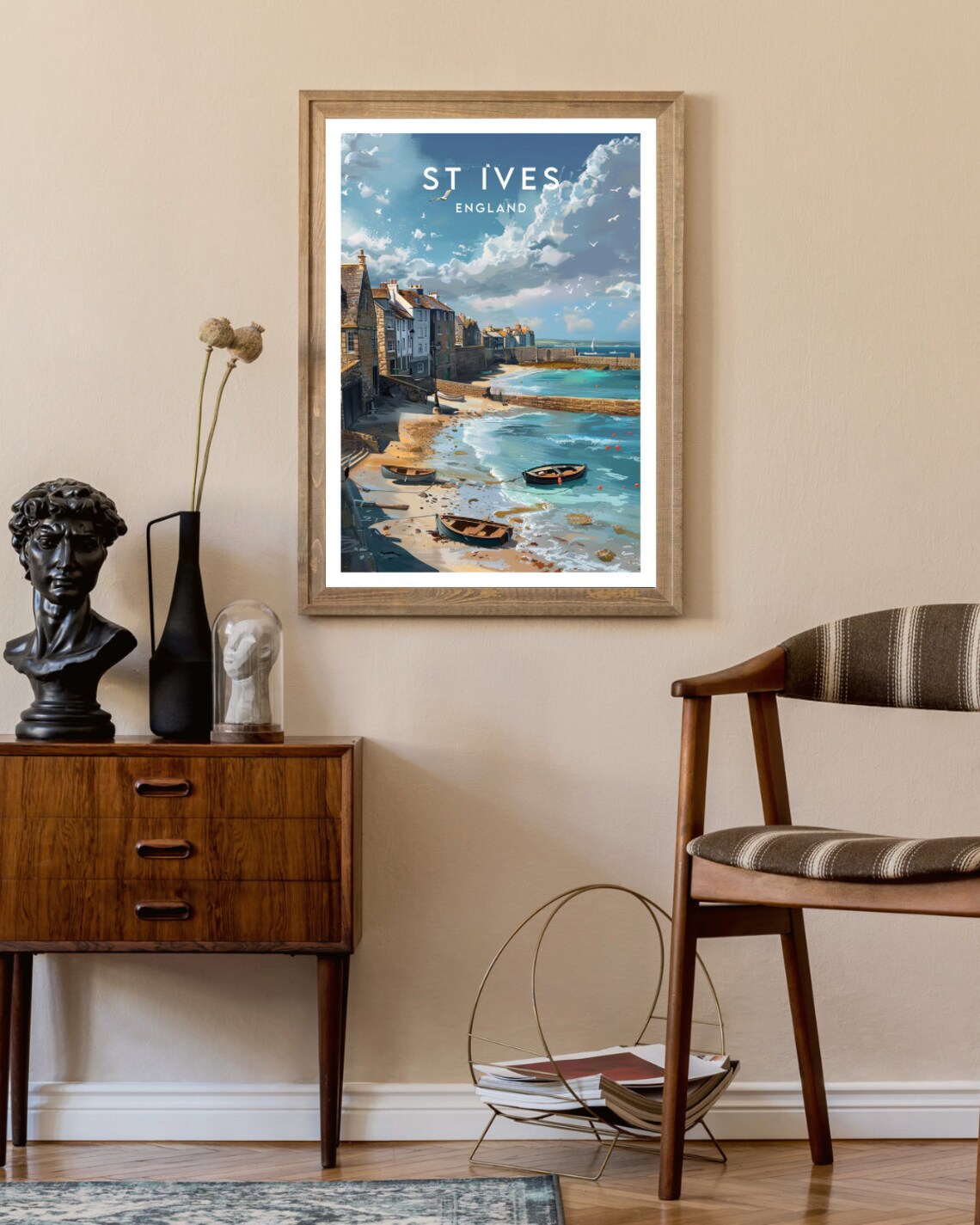 St Ives England Harbor Cottages and Rowboats Vintage Art Poster - Image 2