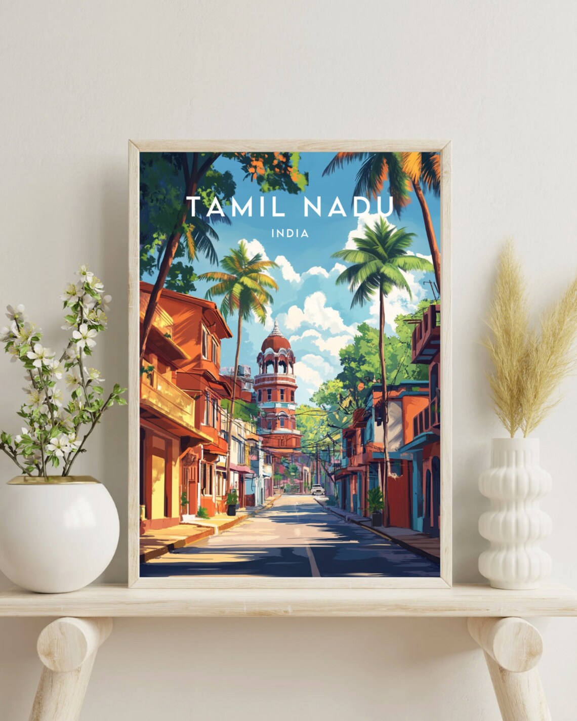 Tamil Nadu India Palm Street Temple Tower South India Travel Poster - Image 4